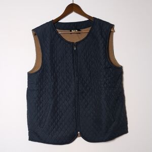 Men's Quilted Vest 100% Camel‎ Wool Zipper Navy XL Mongolian